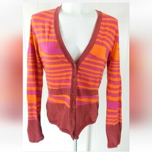 Missoni Sweater Pink Orange Striped Button Front Cardigan